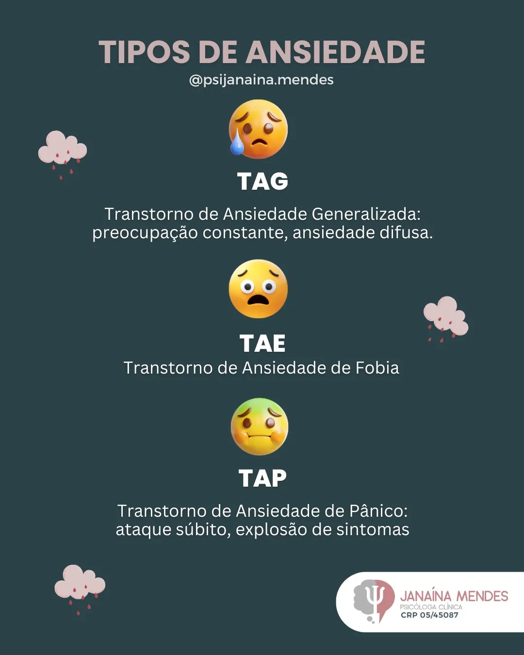 Slide 1 de 2: Tipos de ansiedade: TAG, pânico, fobias, TOC e mais